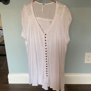 Free People White V-neck/button down top Sz. M